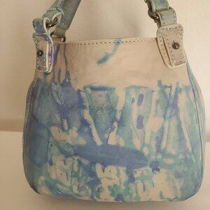 Kooba mini crossbody Leather Purse Handbag blue gray purple ivory white tie dyed